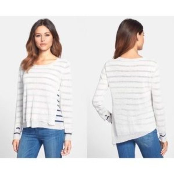 Eileen Fisher White and Gray Striped Sweater - Picture 6 of 7